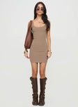 Mini dress Ribbed material, scooped neckline, fixed straps Good stretch, unlined 