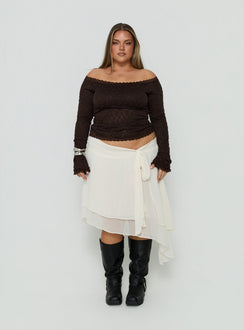 Mochapella Off The Shoulder Top Brown Curve