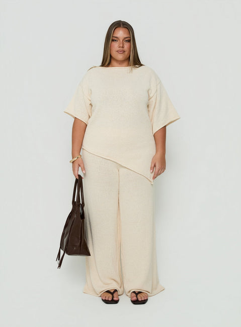 Calisse Knit Wide Leg Pants Beige Curve