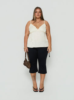 Had Me At Hello Lace Trim Floral Detail Top Cream Curve