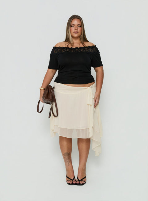Ophella Tie Waist Chiffon Midi Skirt Cream Curve