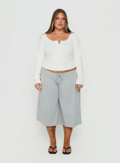 Keslie Long Sleeve Henley Top White Curve