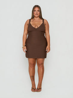 Justina Bandage Mini Dress Brown Curve