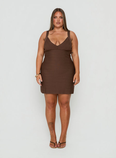 Justina Bandage Mini Dress Brown Curve