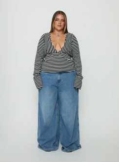 Madelon Long Sleeve Wrap Top Black / Grey Stripe Curve
