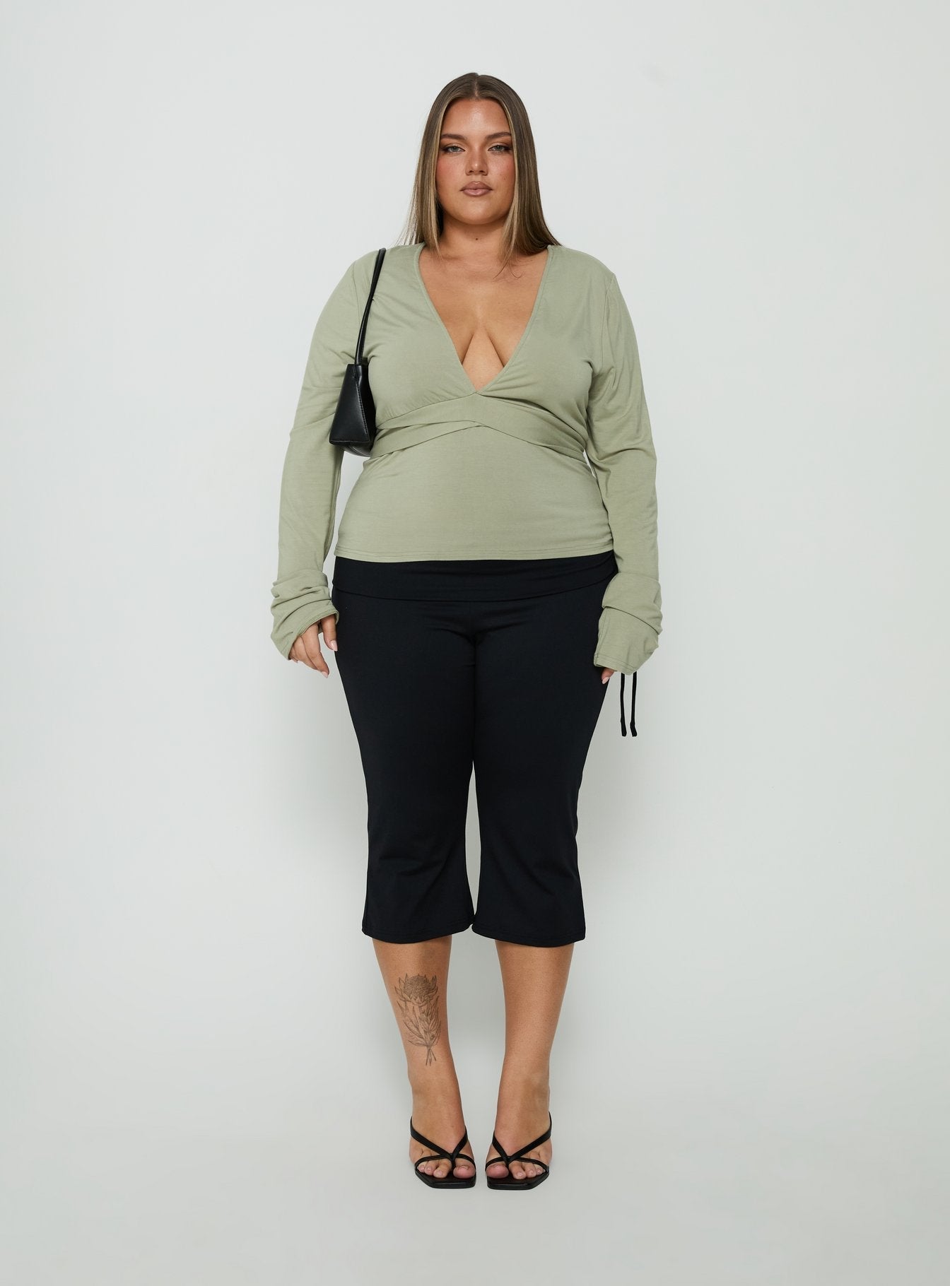Madelon Long Sleeve Wrap Top Sage Curve