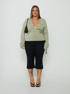 Madelon Long Sleeve Wrap Top Sage Curve