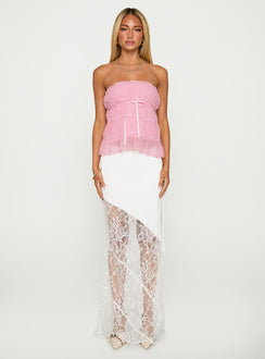 front view of model wearing Princess Polly Avelina Strapless Top Pink Sleeveless straight 