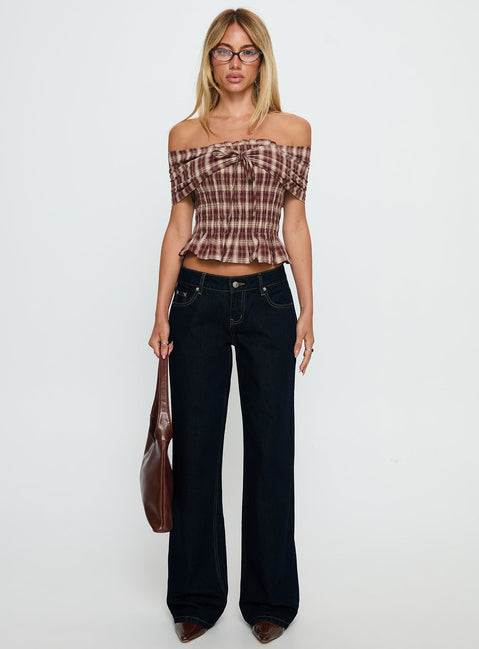 front view of model wearing Princess Polly Tidal Wave High Rise Straight Leg Jeans Raw Denim Mid Rise Jeans 