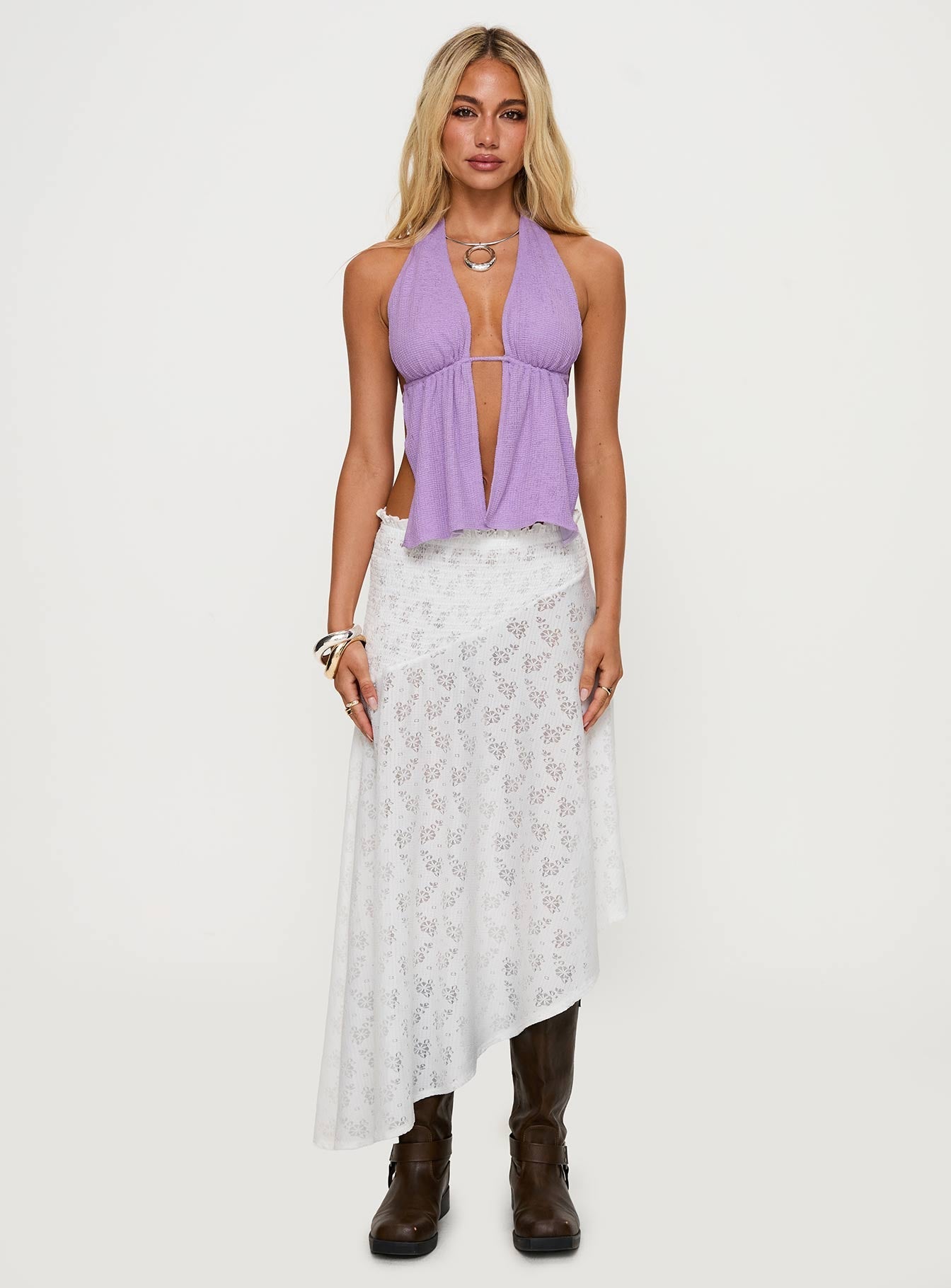 Sylvaine Asymmetrical Midi Skirt White