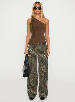 front view of model wearing Princess Polly Raiders Cargo Pant Camouflage Low Rise Jeans 
