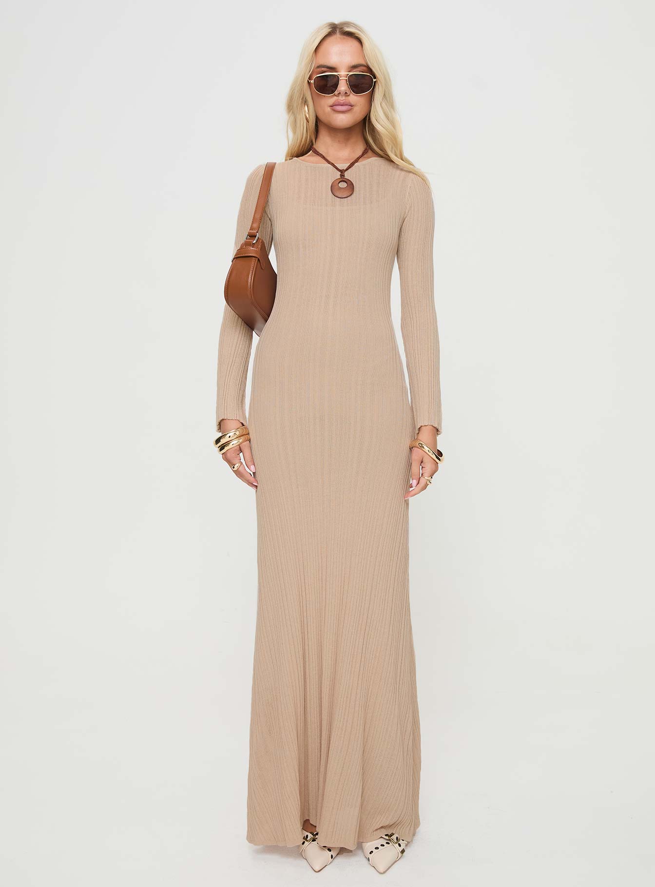 Collective Dress - Carlota Long Sleeve Maxi Dress Beige image 3