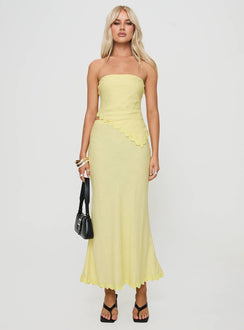   front view of model wearing Princess Polly Silvershore Maxi Skirt Yellow Maxi 