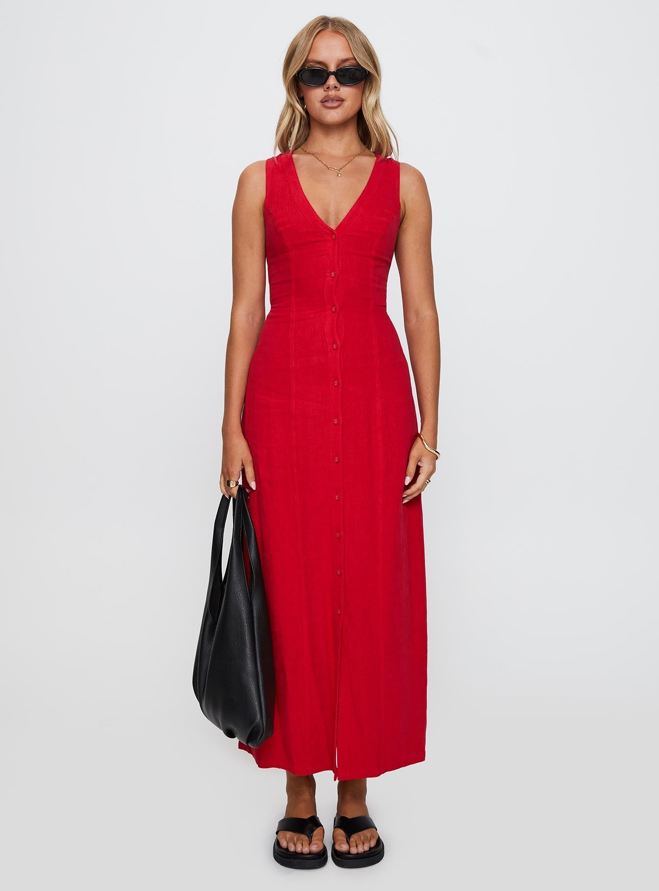 Summer Season Linen Blend Maxi Dress Red