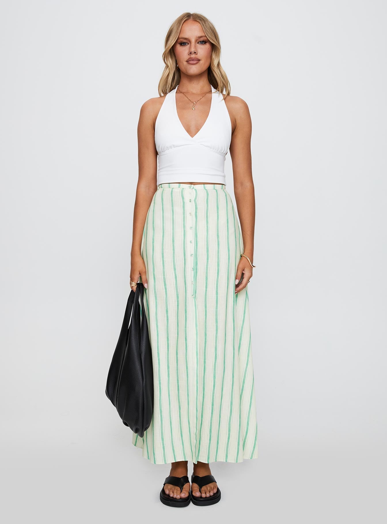 Bess Maxi Skirt Green Stripe