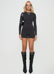Long sleeve romper Wide neckline, low back Good stretch, fully lined Princess Polly Lower Impact