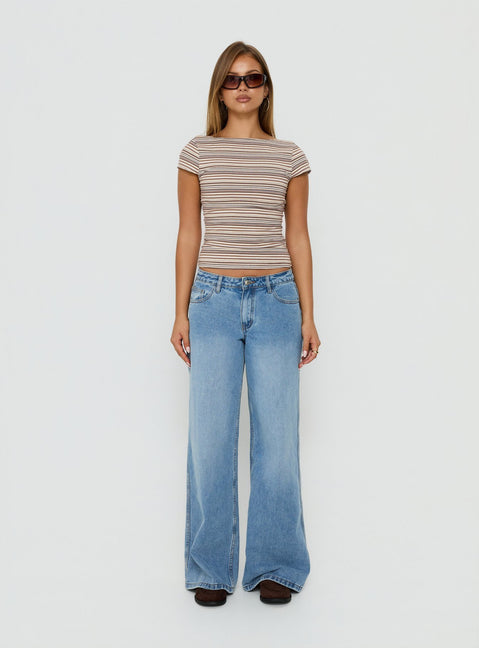 Nyren Low Back Boatneck Top Multi Stripe