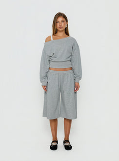 Kohdie Off Shoulder Fleece Jumper Grey Marle