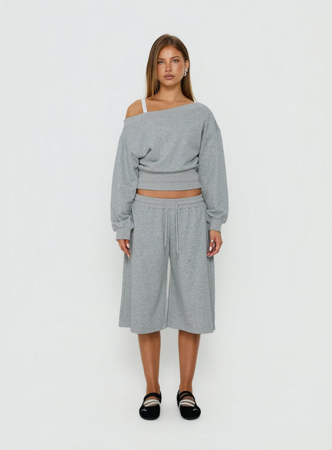 Kohdie Off Shoulder Fleece Jumper Grey Marle