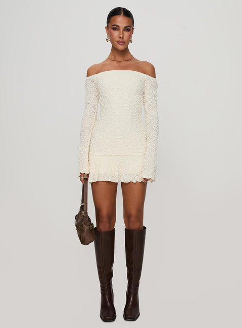 Vancesca Long Sleeve Mini Dress Cream Petite
