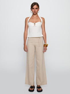 side view of model wearing Princess Polly Isabetta Halter Top White Sleeveless Sweetheart 