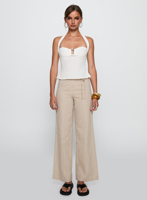 side view of model wearing Princess Polly Isabetta Halter Top White Sleeveless Sweetheart 