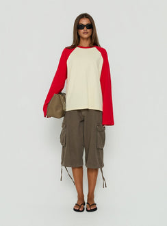 Settle Down Long Sleeve Raglan Top Lemon / Red