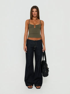 Daily Define Keyhole Cinched Tank Top Olive