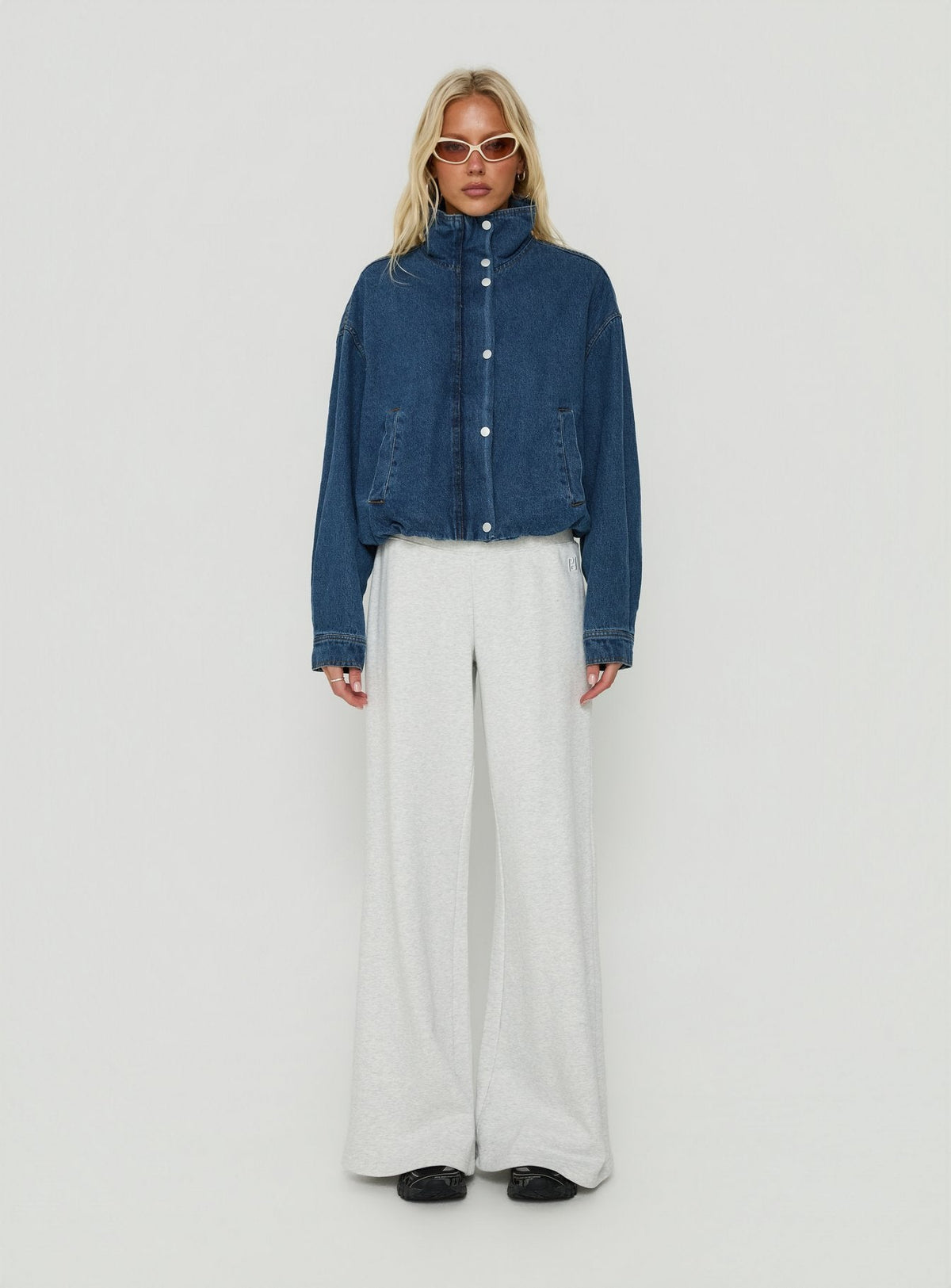 Soja Denim Funnel Neck Jacket Mid Blue Wash