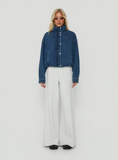 Soja Denim Funnel Neck Jacket Mid Blue Wash