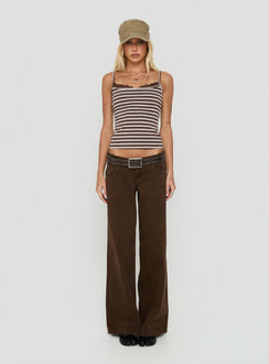 Spring To Summer Lace Trim Top Grey / Brown Stripe