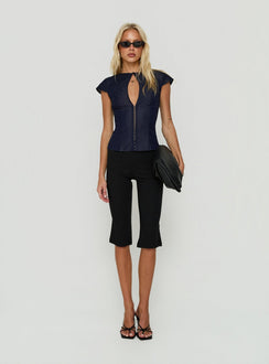 Hazalie Keyhole Detail Cap Sleeve Top Blue Denim