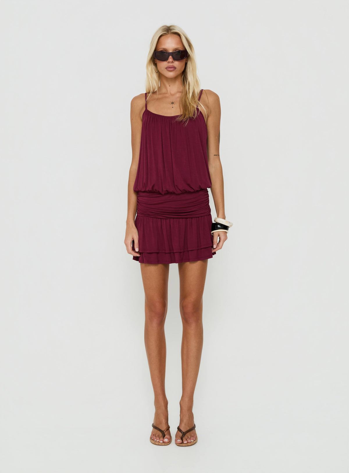 Tammara Drop Wait Blouson Mini Dress Plum