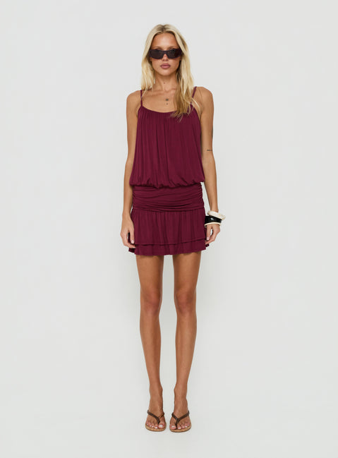 Tammara Drop Wait Blouson Mini Dress Plum