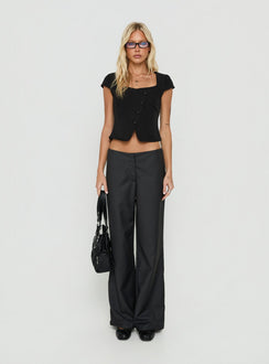 Charlissa Asymmetrical Button Top Black