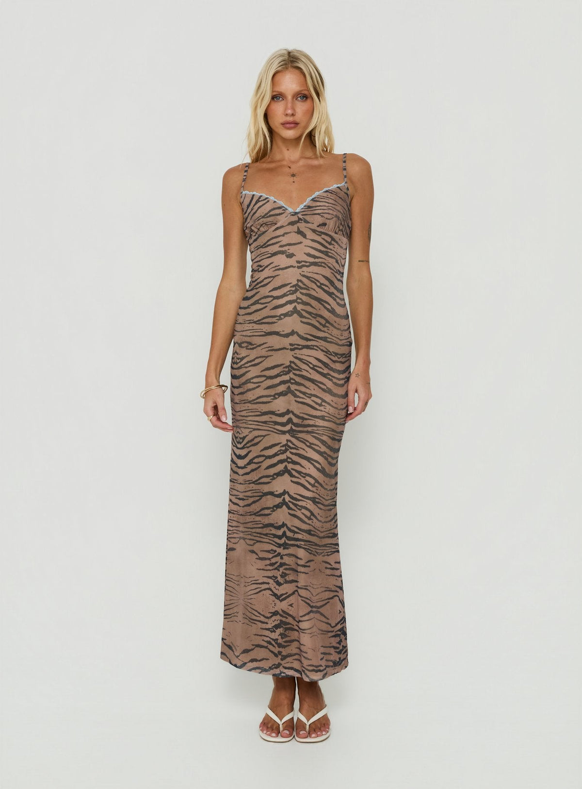 Mariellah Lace Trim Maxi Dress Washed Tiger