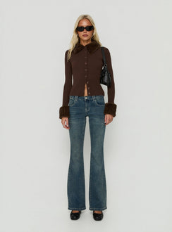 Chiqueeta Faux Fur Trim Knit Cardigan Chocolate