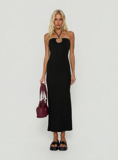 Betsey Ring Detail Tie Neck Dress Black