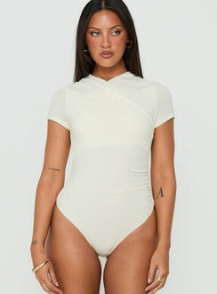 Odettea Cross Front Short Sleeve Bodysuit Cream