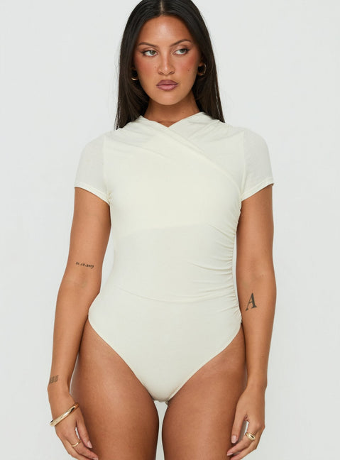 Odettea Cross Front Short Sleeve Bodysuit Cream
