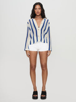 Magnus Collared Knit Sweater Blue Stripe