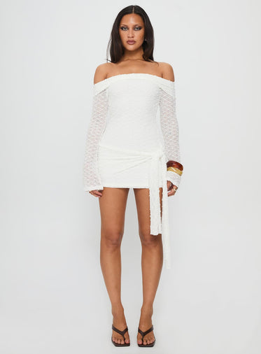 Karmin Long Sleeve Boucle Mini Dress White