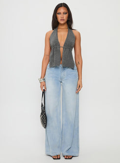 Addilyn Knit Halter Top Dark Grey