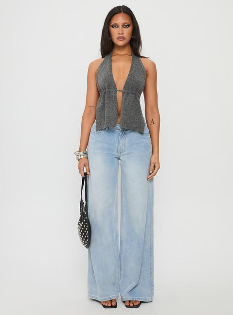 Addilyn Knit Halter Top Dark Grey