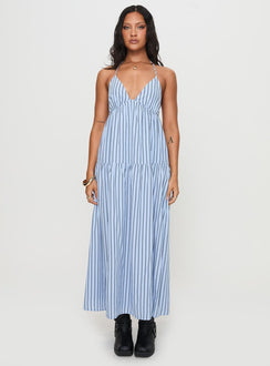Mazzey Halter Maxi Dress Blue Stripe