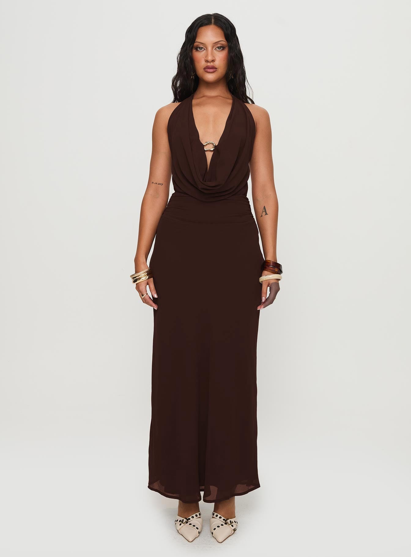 Alejandria Cowl Neck Maxi Dress Chocolate Petite