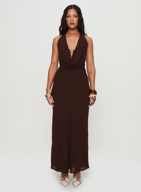 Alejandria Cowl Neck Maxi Dress Chocolate Petite
