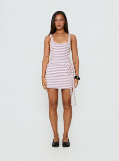 Favourite Daughter Tie Detail Mini Dress Pink / Grey Stripe