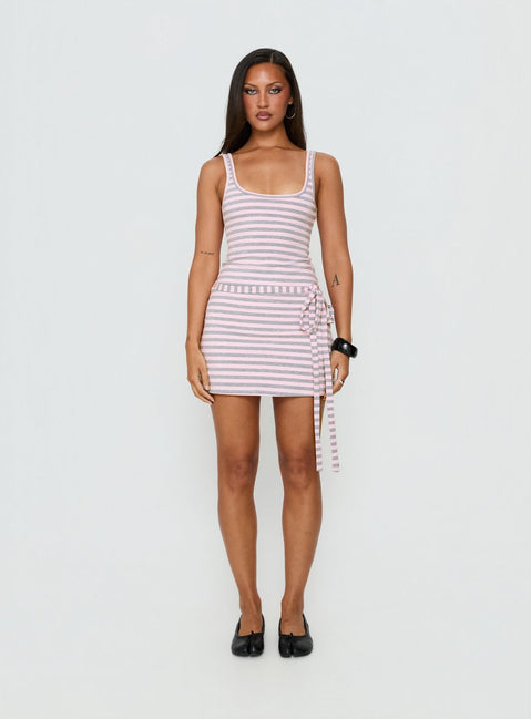 Favourite Daughter Tie Detail Mini Dress Pink / Grey Stripe