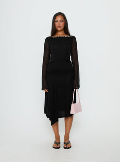 Novare Chiffon Long Sleeve Button Detail Top Black